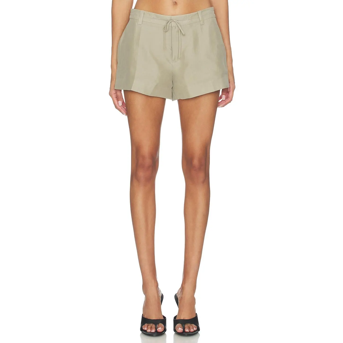 Alexander Wang Mid Rise Short With Drawcord Detail in Army Tan