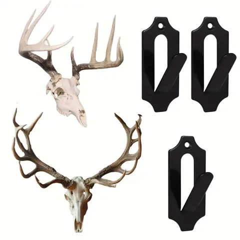 Springtok 3Pcs Heavy-Duty Stainless Steel Decorative Euro Deer Skull Hangers - 3.5" h x 1.5", Rust-Resist Coat, 40lb Capacity, 1-2 Screws Mount, for Smaller Heads, Easy Installation Kit with Hardware, Weather-Resistant Indoor-Outdoor Hand Tool Kit