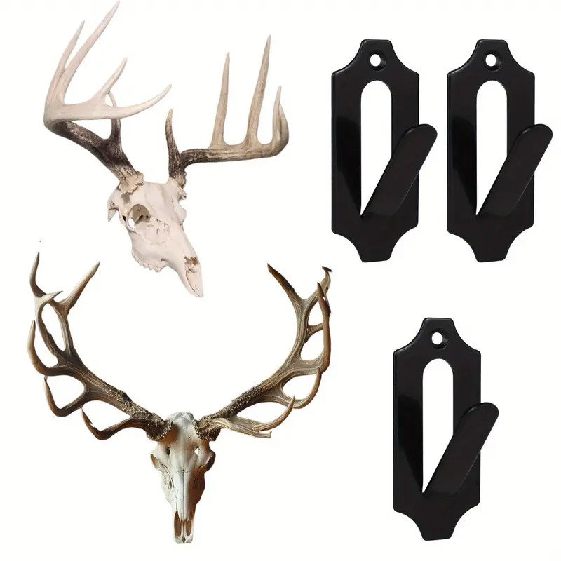 Springtok 3Pcs Heavy-Duty Stainless Steel Decorative Euro Deer Skull Hangers - 3.5" h x 1.5", Rust-Resist Coat, 40lb Capacity, 1-2 Screws Mount, for Smaller Heads, Easy Installation Kit with Hardware, Weather-Resistant Indoor-Outdoor Hand Tool Kit