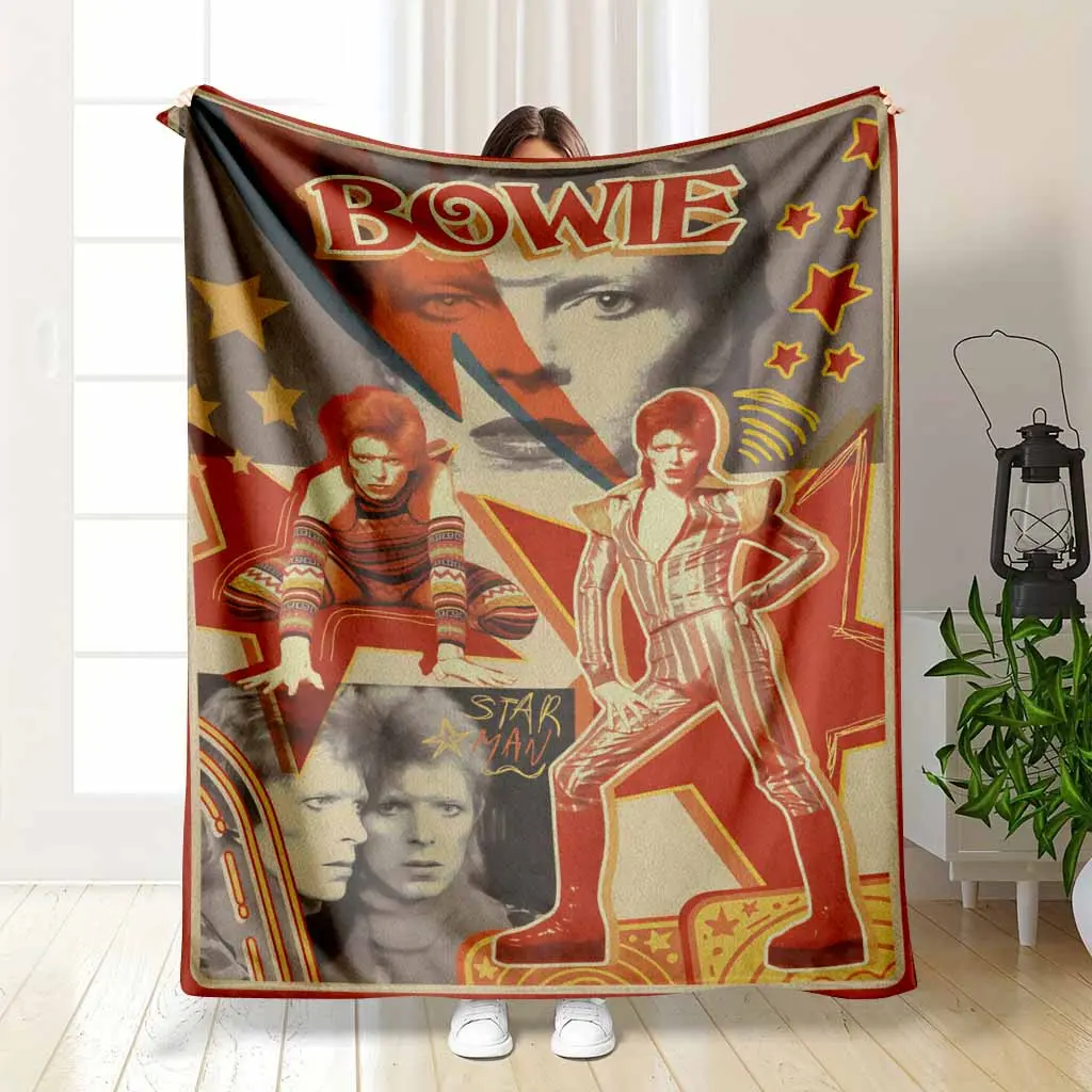 David Bowie Retro Glam Rock Blanket, Ziggy Stardust Starman Print, Soft Flannel Fleece Throw, Gift for Music Legend Fans