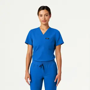 Rhena Slim Essential 1-Pocket Scrub Top - Overlapping V-Neck Slim FIt Scrub Top Uniforms Workwear Fit