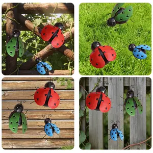 3-Piece Metal Ladybug Garden Statue Set, Colorful Lucky Beetle Decorations for Yard Lawn Fence Wall, Cute Home Garden Ornaments, Creative Gift