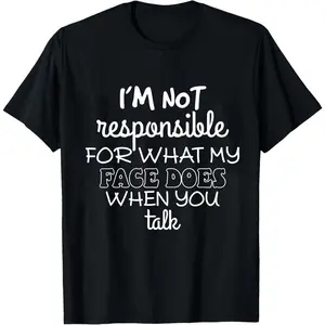 Men's Cotton Graphic Shirt - Funny Sarcastic Smartass Casual Shirt with "I'm Not Responsible For What My Face Does When You Talk" Print, Lightweight Fold All-Seasons Top Gift for Teen Boys