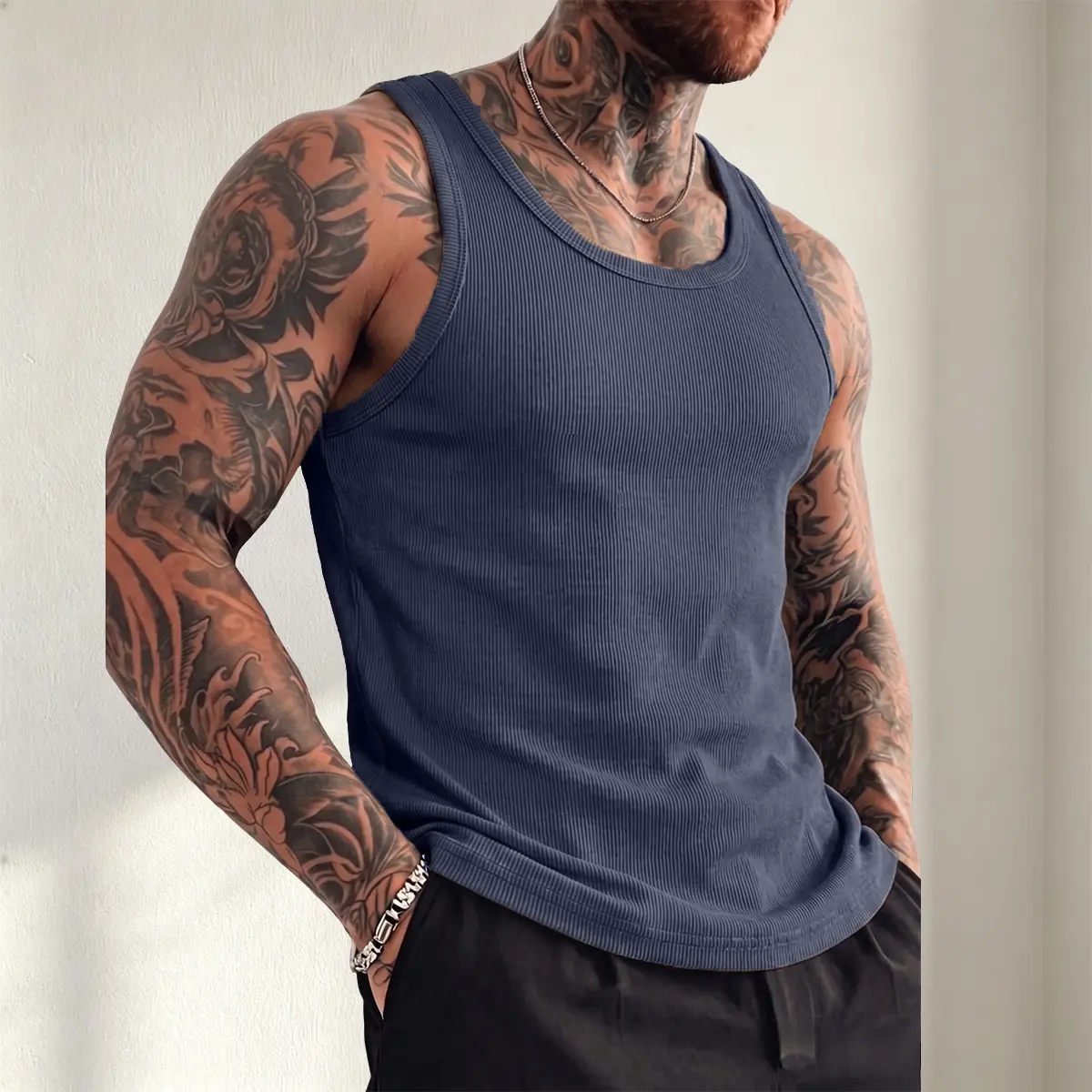 JOGWAVE Men’s Cotton Blend Sleeveless Sports Tank Top, Loose Cut Fitness Vest, Breathable Sweat-Wicking Quick-Dry Basketball Gym Sportswear