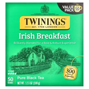 Twinings Pure Black Tea, Irish Breakfast, 50 Tea Bags, 3.53 oz (100 g)