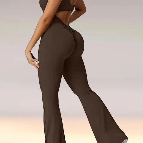 Sporty Women's Plain Backless Sports Jumpsuit, Casual Comfy Tight-fitting Sports Jumpsuit for Yoga Gym Workout, Ladies Sportswear for All Seasons, Stretchable Activewear, Workout Jumpsuits, Workout Sets Women