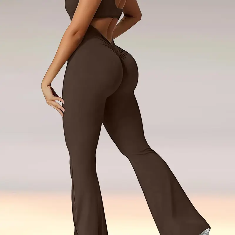 Sporty Women's Plain Backless Sports Jumpsuit, Casual Comfy Tight-fitting Sports Jumpsuit for Yoga Gym Workout, Ladies Sportswear for All Seasons, Stretchable Activewear, Workout Jumpsuits, Workout Sets Women
