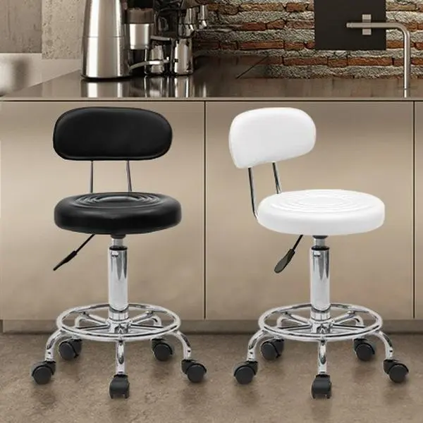 Karlhome Circular Swivel Counter Stools for Adults (2 Versions) - Height Adjustable Seat, Backrest-Included & Backrest-Free Options, Black/White PU Leather, Durable, Anti-Slip Base, Ideal for Bar Counter, Home Office