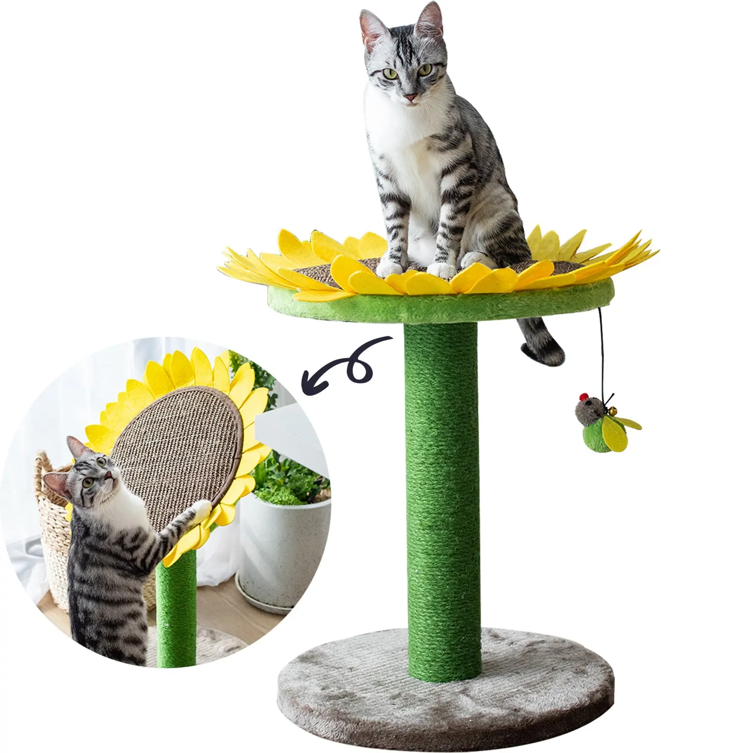 Catry Sunflower 26" Cat Scratching Post with Replaceable Parts, Quick Assembly, Sturdy Design, Ideal for Small to Medium