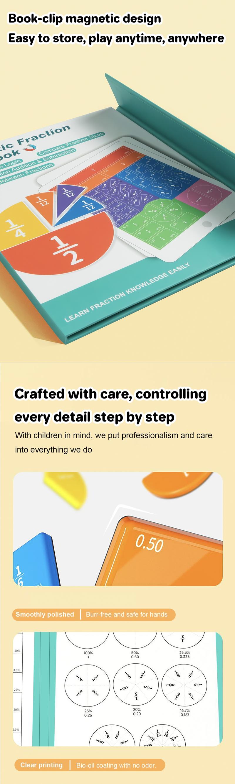 Magnetic Fraction Demonstration Book – Visual Math Manipulatives with Tiles & Circles, Educational Toy for Kids, Montessori Homeschool Supplies and Interactive Math Teaching Aid for Preschool Learning