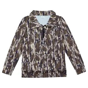 Women's Camo Print Zip Up Shirt Tops Long Sleeve Mock Neck Crop Lightweight Jackets