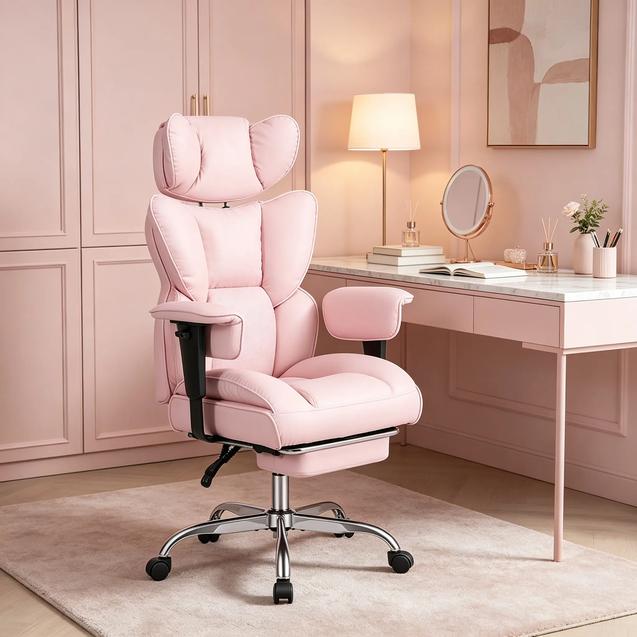 Mr IRONSTONE Big and Tall Gaming Chair 400lbs Heavy Duty Office Chair with Foot Rest & Ergonomic Pocket Spring Lumbar Support, High Back 3D Saddle Shaped Cushion for Back Pain Relief, Pink