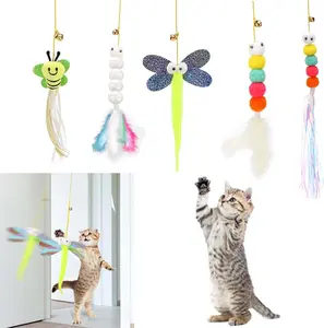 5 PCS Interchangeable Teaser Wand Cat Toy, Hanging Cat Feather Toys, Telescopic Interactive Cat Toys for Indoor Cats