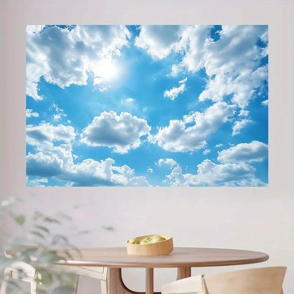 1pc Reusable Polyester 2D Flat Banner Photography Backdrop - Blue Sky White Clouds Fresh Summer Scenery Wall Cloth, Ideal for Happy Birthday Ceremony, Christmas Indoor Home & Festive Party Supplies (Various Options)
