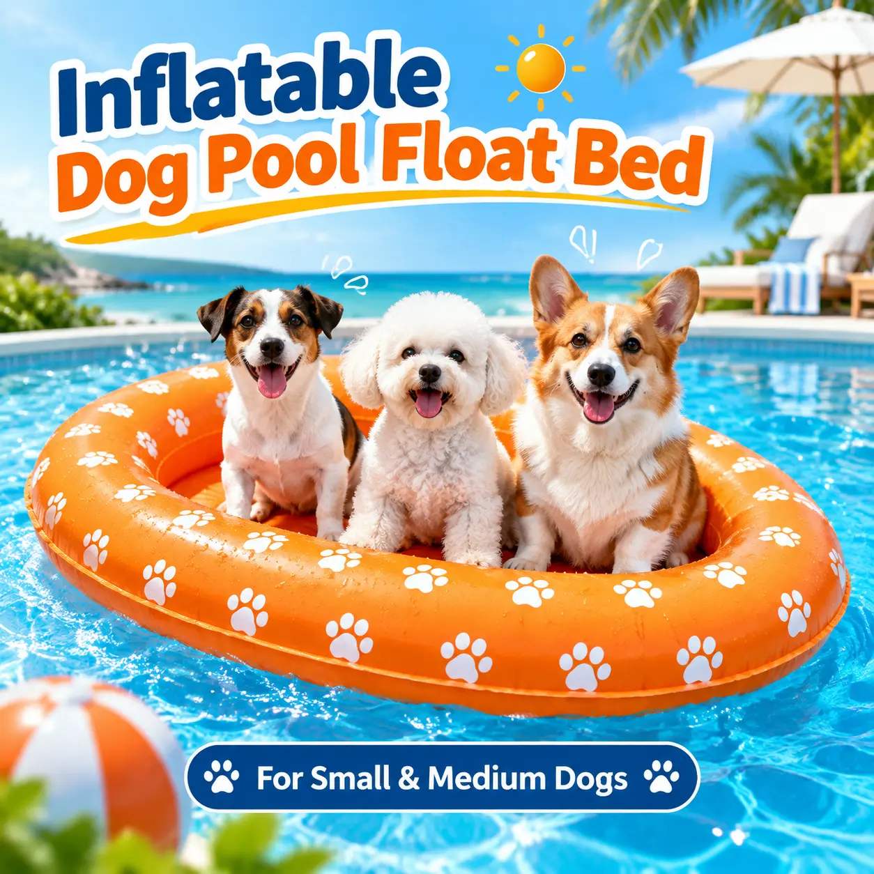 WaveTree Inflatable Fish Design Dog Pool Floater for Small-Medium Dogs, Portable Fold Easy Pack & Carry Leakproof PVC Lounger, Durable Cooling Relief Water Toy (0.31 kg, 35x25x5 in, 7x5x2 in) for Beach Water Play - Colorful Pet Pool Accessory