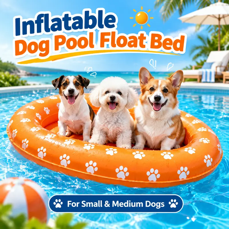 WaveTree Inflatable Fish Design Dog Pool Floater for Small-Medium Dogs, Foldable Easy-Carry Leakproof PVC Lounger, Durable Cooling Relief Water Toy (0.31 kg, 35 x 25 x 5 in, 7x5x2 in) - Beach Pet Pool Accessory
