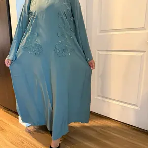 Sara Closed Abaya with Floral Print - Elegant Blue Design for Comfort and Style