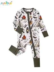 JUNBLEBABY Baby Bamboo Fiber Campfire Printed Long-Sleeved One-Piece Pajama with Soft Breathable Fabric Reversible Foot Cover Play Suit for Babies, Unisex, Zip,summervibes