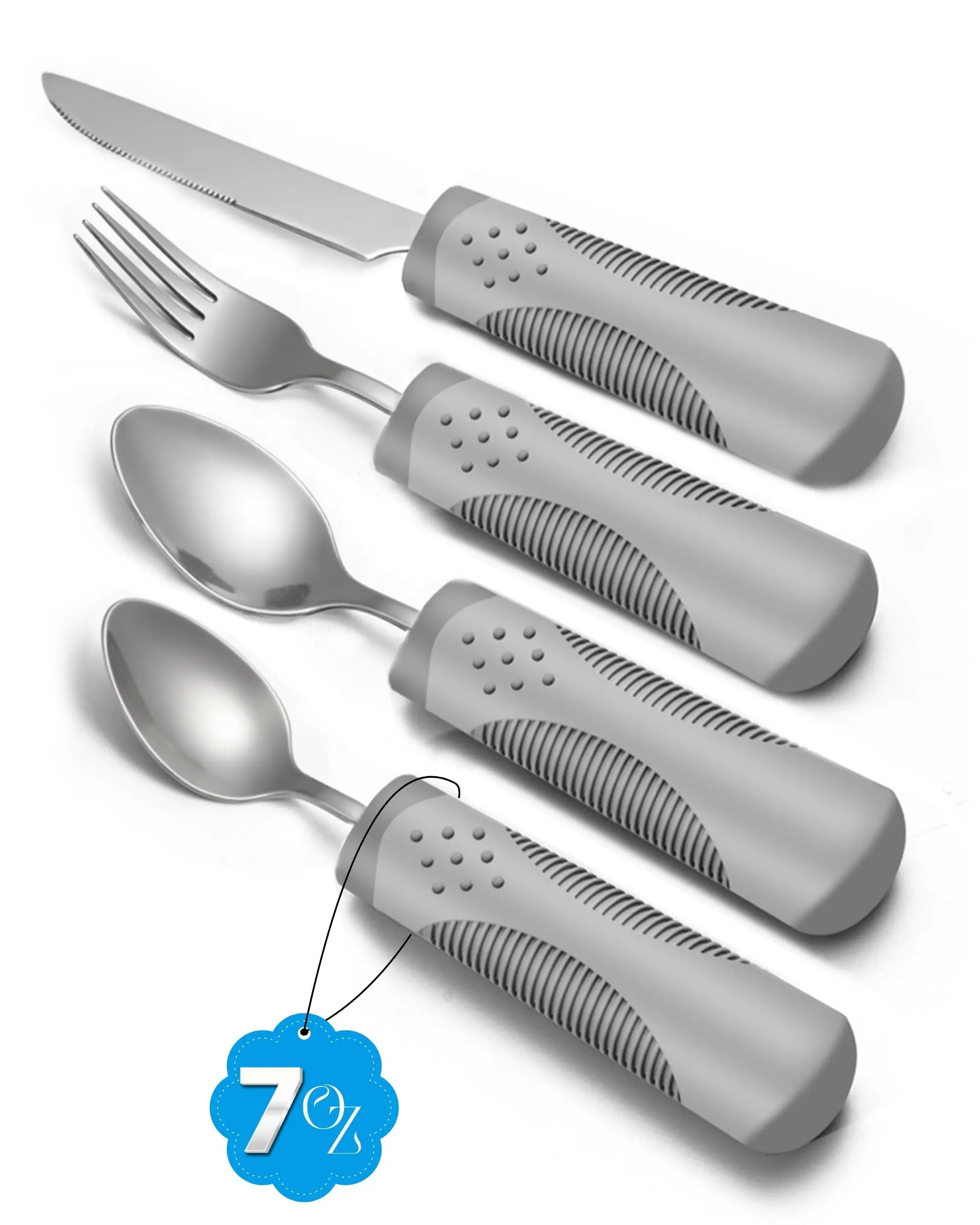 BaseSmall - Adaptive Utensils (4-Piece Set) Weighted 7 Oz Each- Weighted Utensils for Hand Tremors and Parkinson's Patients - Weighted Silverware for Hand Tremors, Weighted Spoons
