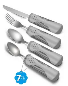 BaseSmall - Adaptive Utensils (4-Piece Set) Weighted 7 Oz Each- Weighted Utensils for Hand Tremors and Parkinson's Patients - Weighted Silverware for Hand Tremors, Weighted Spoons
