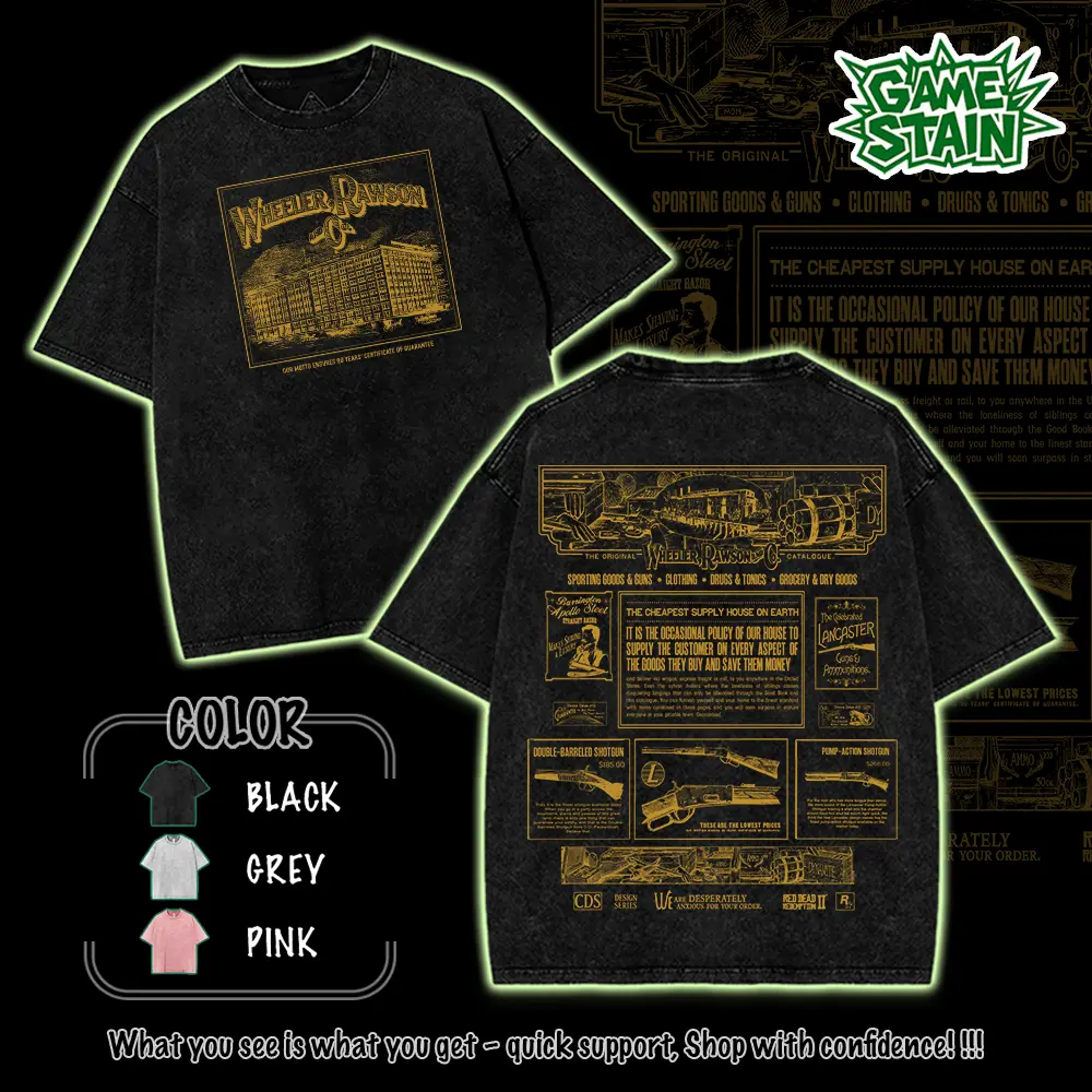 RED DEAD REDEMPTION II: WHEELER RAWSON Double Printed Unisex Washed T-Shirt graphic tees Top Streetwear, Game Lover, Men Gift, Graphic Tee