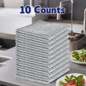 10 Pack Double Layer Steel Wire Dish Cloths | Non-Stick Oil Steel Wool Scrubber Cloths for Pot & Pan Cleaning, Heavy Duty Kitchen Scrubbing