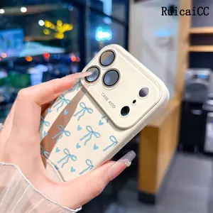 Customized TPU Blue Bow Heart Phone Case for iPhone 17 Pro Max, 16, 15 Plus, 14, 13, 12 Series – Full Camera Lens Protection, Shockproof, Drop-Resistant, Durable Mobile Phone Case
