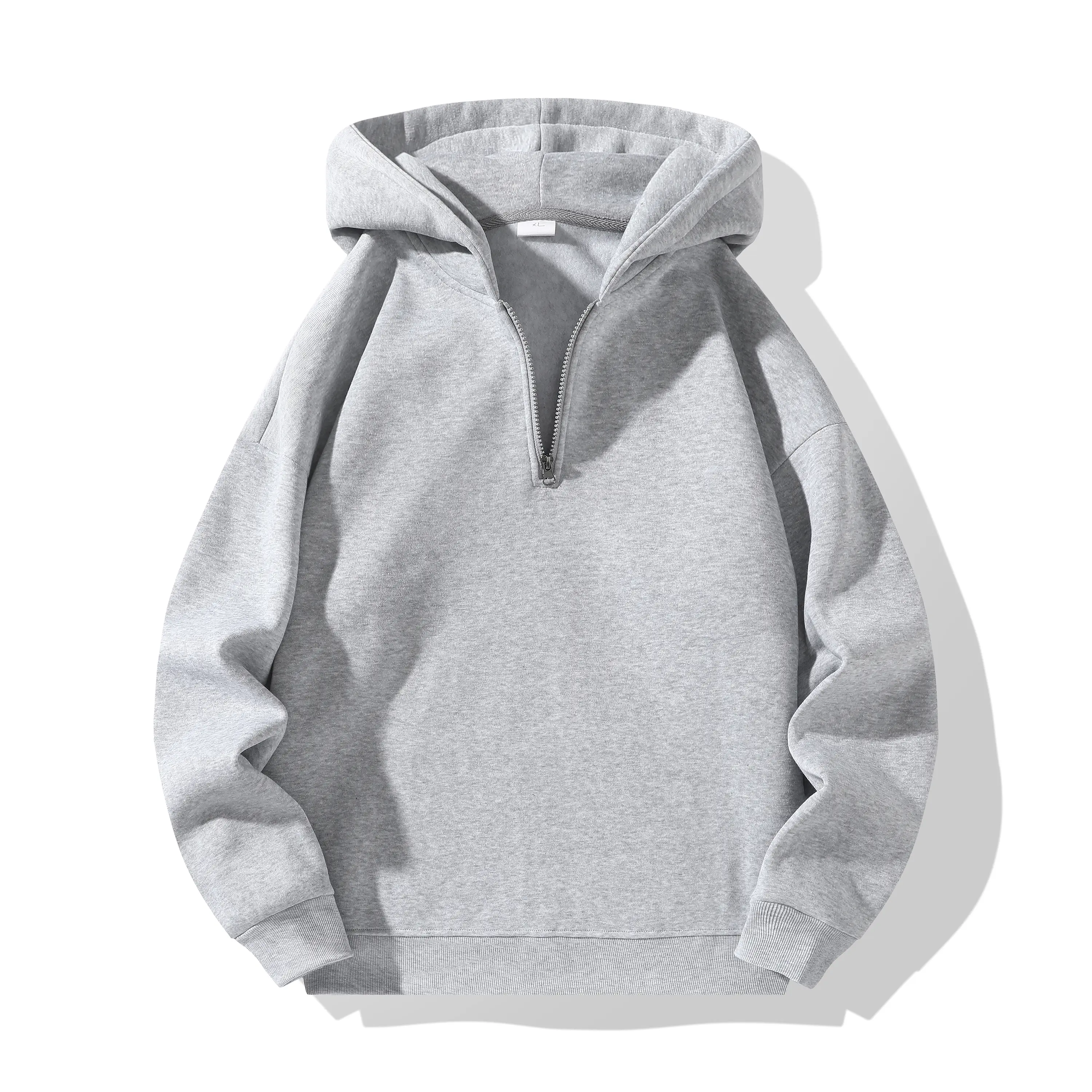 Men's Plain Fleece-Lined Thick Half-Zip Hoodie Jacket - Comfortable, Lined, Neutral-Colored Menswear, Long Sleeves, Loose Knit, Sports & Casual Commuter Pullover, Multi-Piece Set, Comfortable Men's Hoodies, Fleece-Lined Men's Hoodies