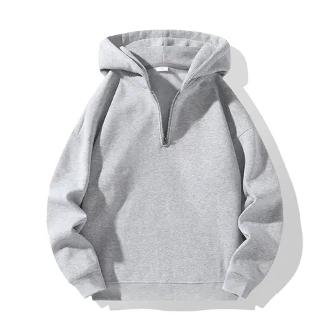 Men's Simple Plain Fleece-Lined Thick Half-Zip Hoodie Jacket - Knitwear Tops with Long Sleeves, Loose Fabric, Neutral Color, Sports & Casual Commuter Pullover, Multi-Piece Set