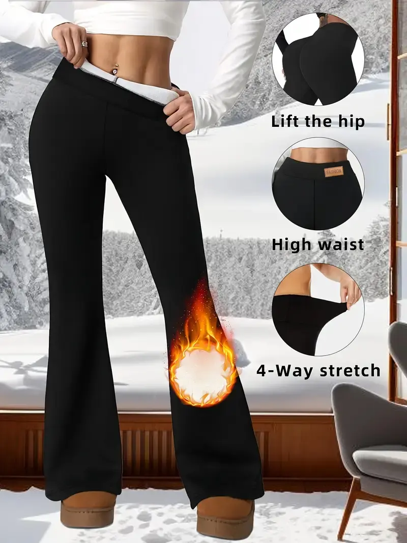 Women's High Waist Flared Leggings, Fleece-Lined Body Sculpt Leggings with Tummy Control, Fitness Casual Pants for Cold Weather, Flared Legging, High Waist Sportswear