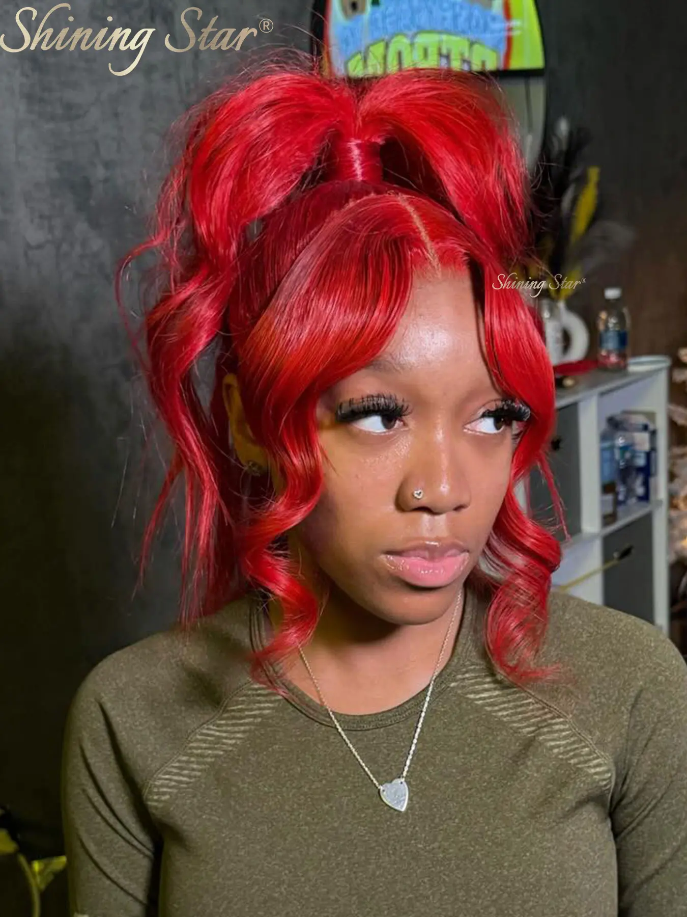 Women's Human Hair Lace Front Wig - Red, Burgundy Mixed Hair, Wave Cut, 13x6/13x4/9x6 Lace Sizes, Glueless, Wear And Go Design