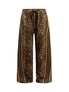 Thesupermade Suede Leopard Textured Webbing Design Hip-hop Wide-leg Pants
