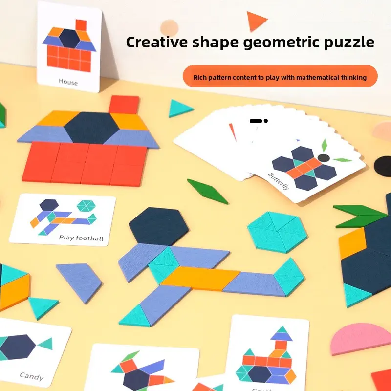 Creative 155-Piece Shape Puzzle, Children's Early Education Matching, Versatile Wooden Geometry Tangram Educational Jigsaw Toy