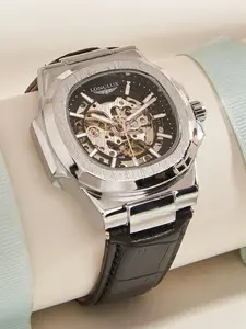 Luxury Men's Skeleton Mechanical Watch, Automatic Movement, Waterproof, Fashion Business Strap, Night Glow, Gift for Him, Trendy Commuter Watch, Luminous Dial Watch, Skeleton Watches, Mechanical Wristwatches, Fashionable Stylish Watch