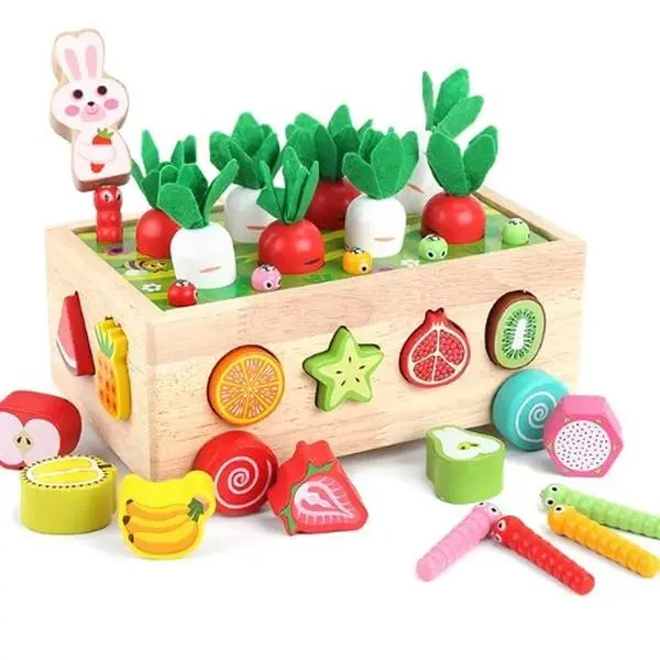 Edutree Farm Orchard Montessori Toy Set 6-in-1 Educational Peg Puzzles for Toddlers 1 2 3, Fruit and Vegetable Sorting, Color & Shape Recognition, Interactive Learning Toy, Birthday, Christmas Gift for toddler, Sensory Activity Board Stem Magnetic Blocks