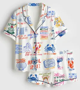 Seafood Pajama Set for Adult & Youth, Coastal Beach Sleepwear, Sardine Lobster Lounge Shorts Set, Cute Summer Vacation Pajamas (no pockets)