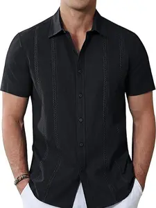 Men's Cuban Guayabera Shirts Cotton Linen Short Sleeve Button Down Shirts Casual Summer Beach Camp Shirt Father's Day