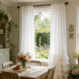 2-Piece French Romantic Semi-Sheer Ruffled Curtains Window Drapes, American Country Style Window Balcony Farmhouse Curtain, Living Room Bedroom Decor
