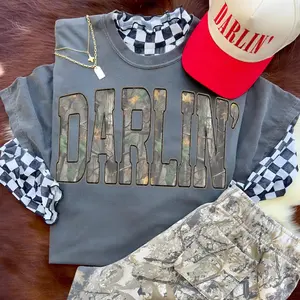 Retro Camo Western, Darlin Retro Camo Country Distressed Cowboy Quote, Camouflage Design Tee, Western Concert, Southern