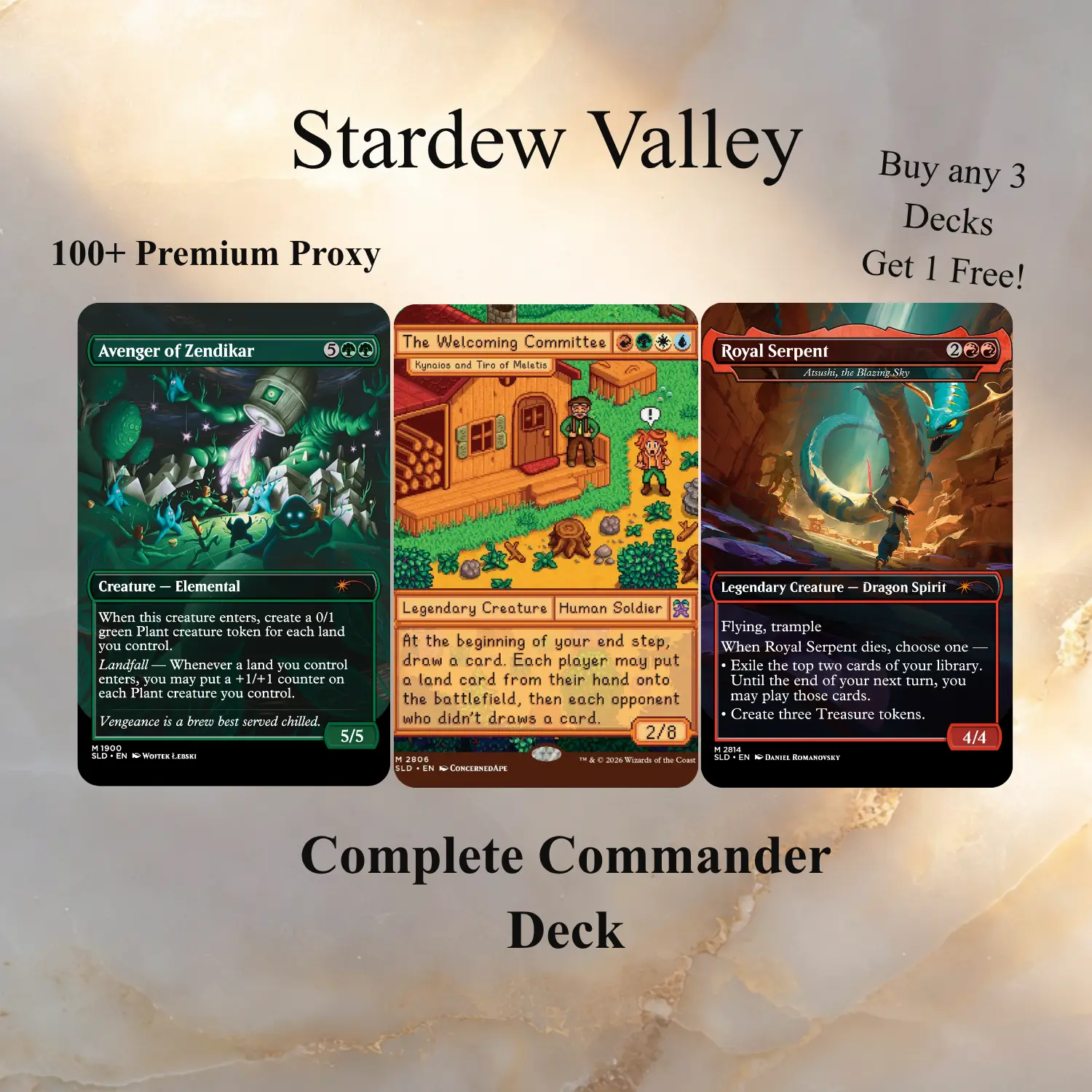 Stardew Valley Inspired MTG Proxy Commander Deck 100+ Cards | Landfall Token EDH Ready to Play