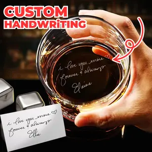 Custom Handwriting Whiskey Glass, Gift For Father's Day, Whiskey GLass For Father's Day, Engrave Your Handwritten Message on Bottom Rock Glass