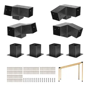Summervibes VEVOR Pergola Kit, 4x4 Inch 3-Way Slanted Bracket for 3.5x3.5 Inch Wood Beams in Actual Size, Carbon Steel Pergola Bracket with Screws and Post Bases, for Outdoor Wood Pergolas, Gazebos, Sheds, 8 Pcs