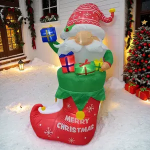 5FT Christmas Inflatable Santa Claus with LED Lights Santa Claus with Green Gift Bag for Christmas Party Yard Garden Decoration