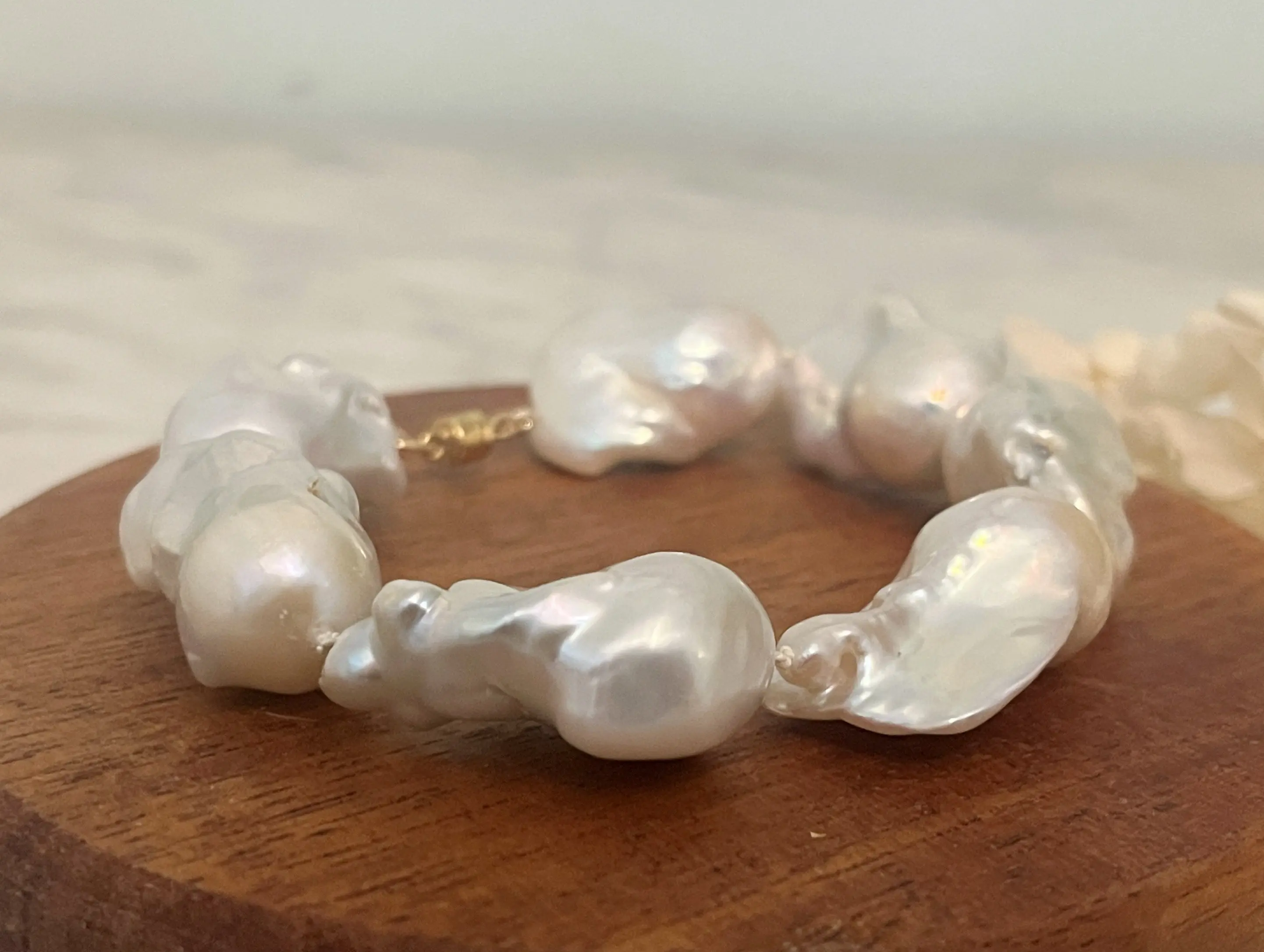Large Baroque Freshwater Pearl Bracelet, Magnetic Clasp Pearl Bracelet, Hand Knotted Silk
