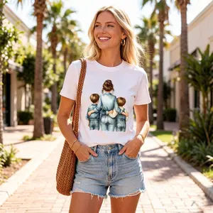 Mother's Warm Pattern Printed T-shirt, Summer and Spring Short Sleeve Round Neck Casual Top, Women's White CLL T-shirt, Mother's Day Gift