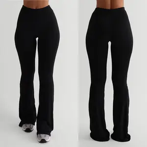 Women Flared Leggings Pants Casual Solid Colors Waist Bell Bottoms Trendy Bootcut Trousers for Streetwear Fashion WomenswearNO.622