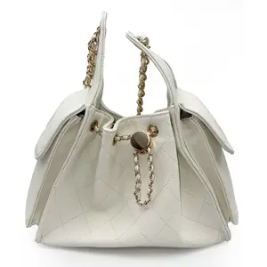 Urban Expression Willow Quilted Top Handle Bag | Chic Structured Everyday Style Cream Diamond Quilted Structured Design with Gold Chain Accents for Everyday Chic