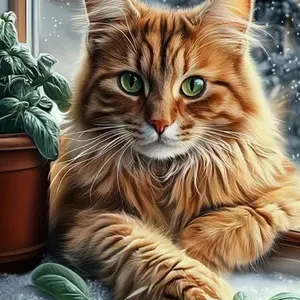 Orange Cat Pattern Kitty DIY Diamond Arts Colorful Painting Kit without Frame, DIY 5D Diamond Arts Colorful Painting Kit, Wall Art Decor for Home