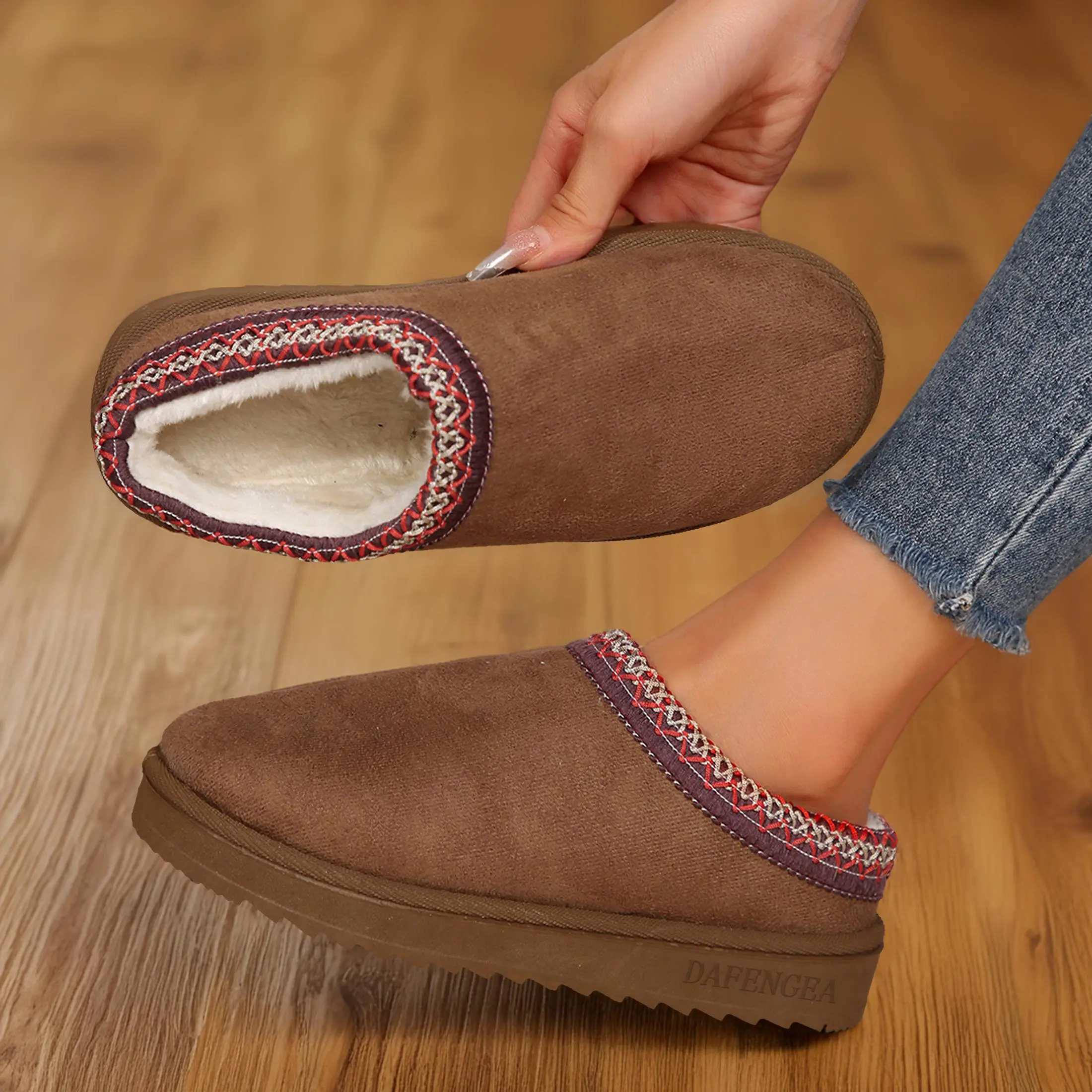 Women's Slippers Platform Mini Boots Short Ankle Anti-Slip Boot Fleece Lined Sneakers House slippers Boot For Outdoor Springfresh