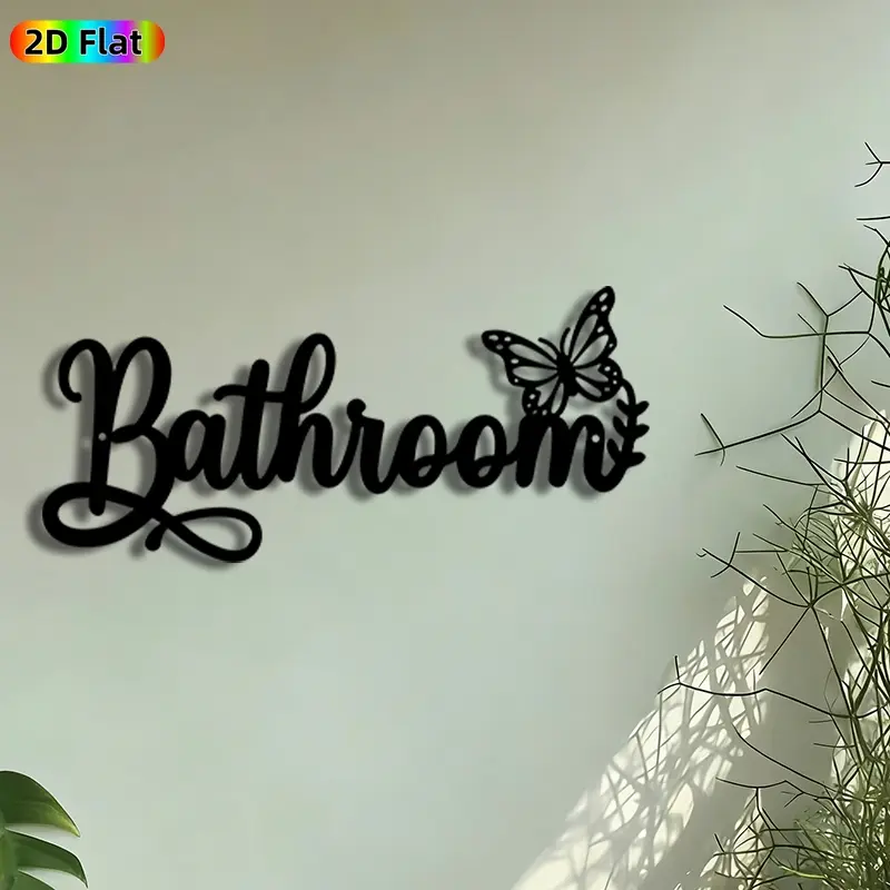 1pc Bathroom Sign Metal Wall Art, Butterfly Bathroom Statue Mural, Decorative Wall Sign, Design, Perfect for Housewarming, Mothers Day Decor, Home Decor Gifts, Decoration, Bathroom, Powder Room, Guest Room Decor, Ideal Gift for Home Decor Enthusiasts